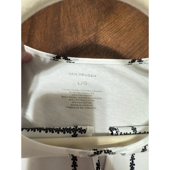 VAN HEUSEN Women’s Black and White Blouse Shirt Size L Short Sleeve - Picture 3 of 6